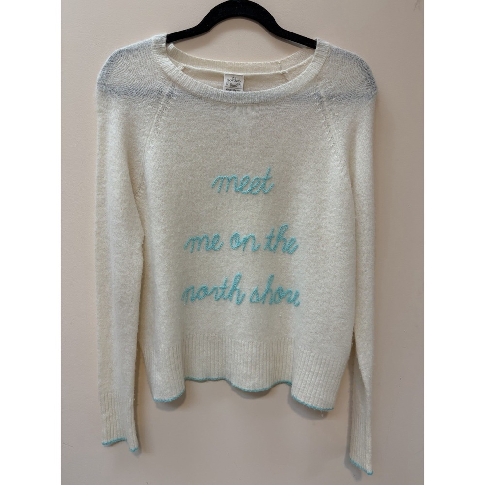 Golden Sun Cashmere Sweater Womens S/M White Meet Me On The North Shore Graphic
